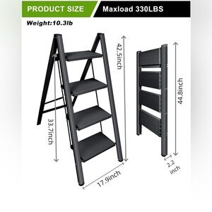 COPY - Lightweight 4 Step Ladder Folding Stool, Wide Anti-Slip Pedal, Black